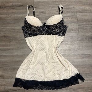 Elegant Lace Trimmed Polka Dot Chemise